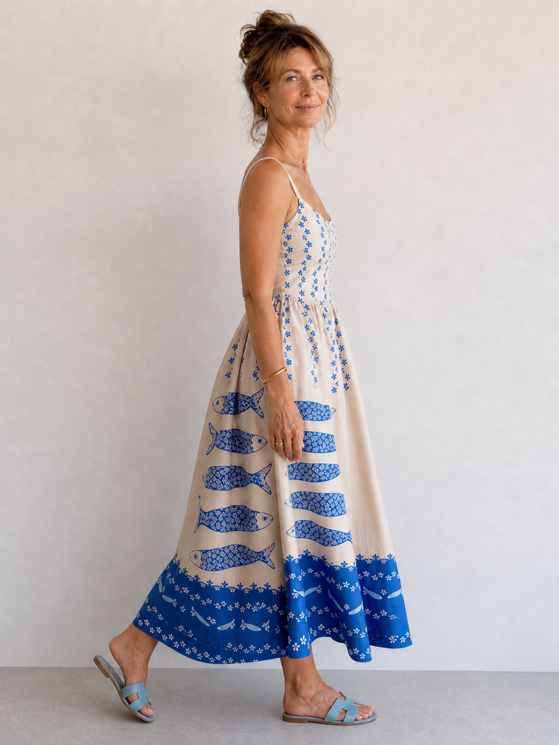 Miriam Vestido midi con estampado de peces y flores