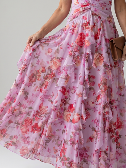 Susana Vestido largo con estampado floral en lila