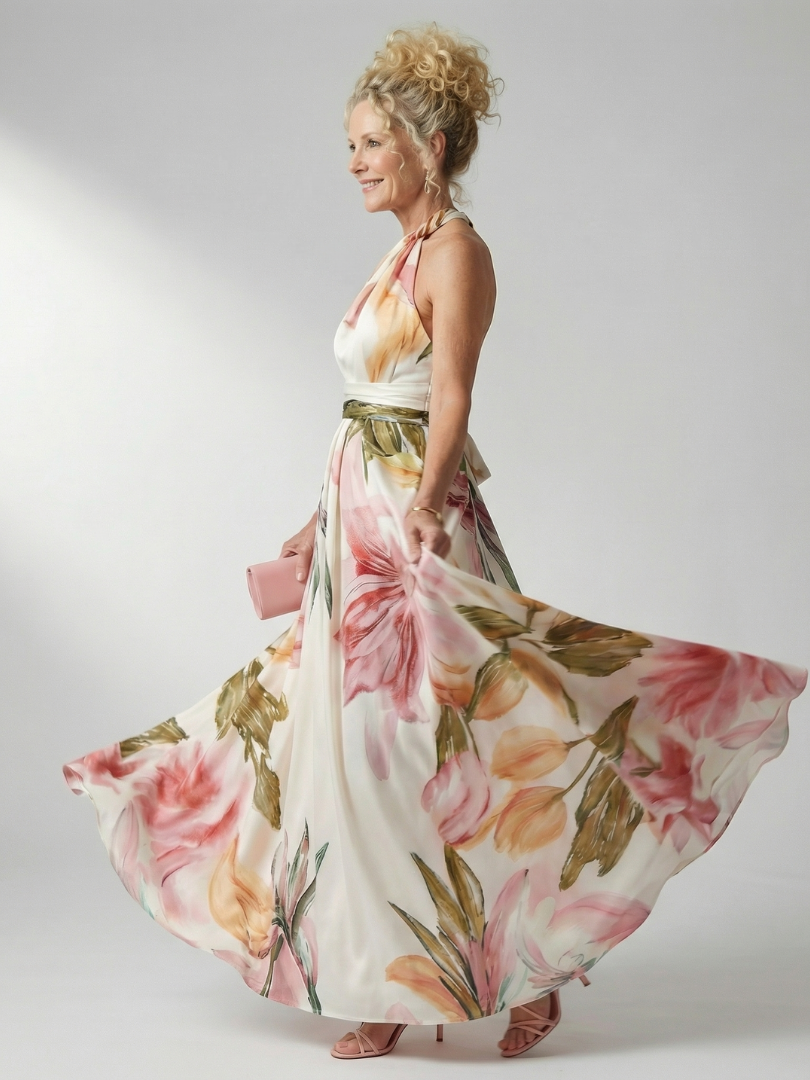Selene Vestido largo con estampado floral y cinto