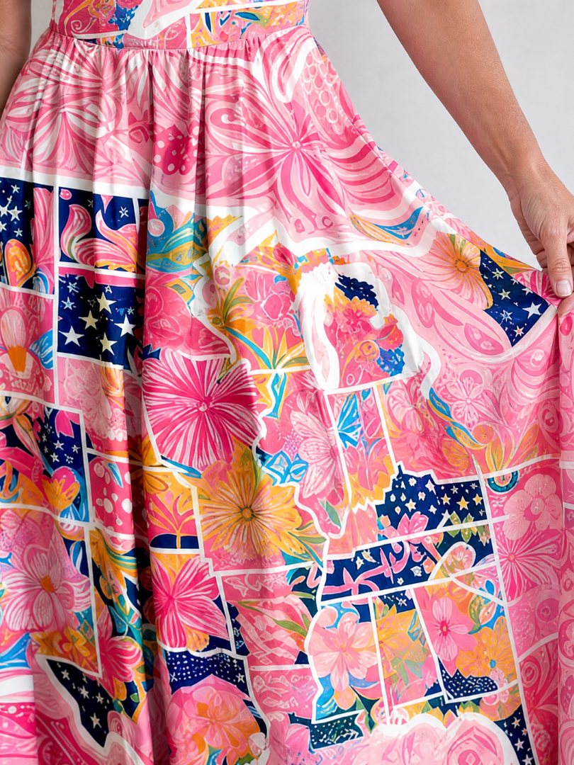 Valeria Vestido midi con patchwork floral en rosa