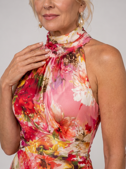 Verónica Vestido largo con estampado floral en rojo