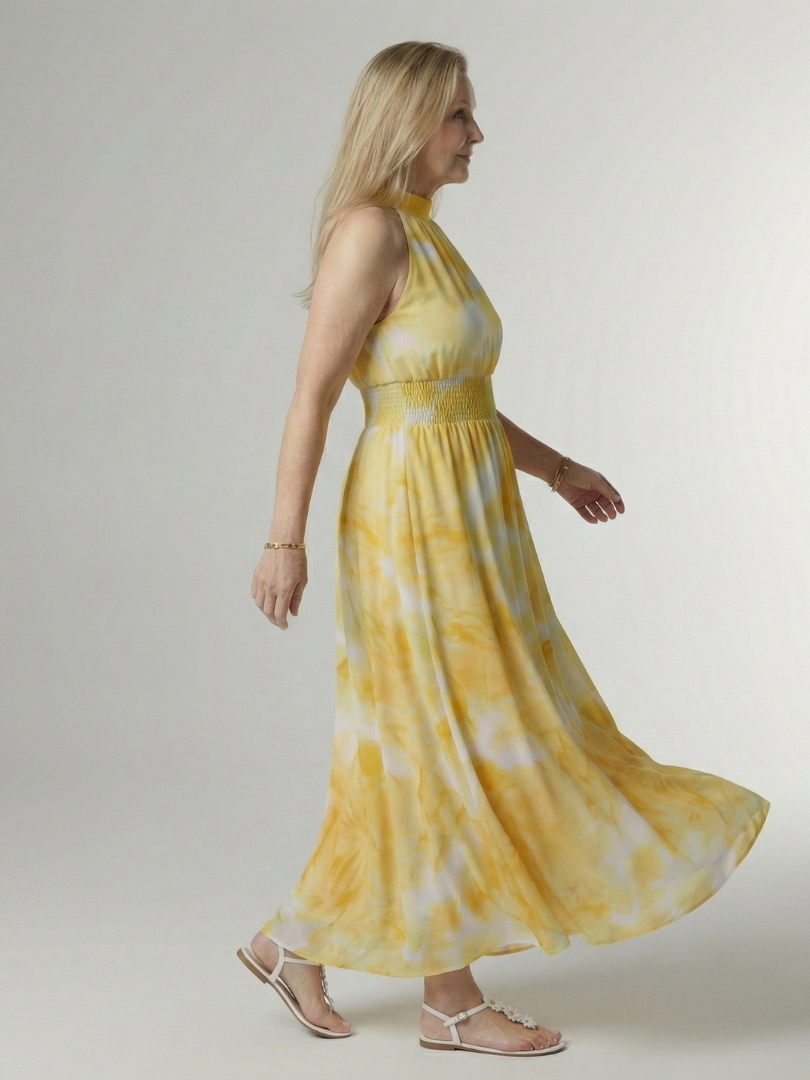 Estefanía Vestido largo con estampado batik en amarillo