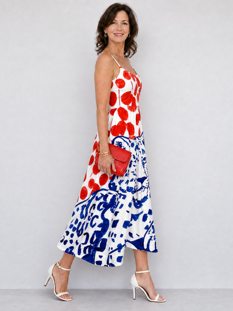 Lizeth Vestido midi con estampado de leopardo y puntos