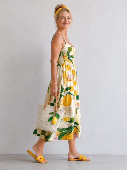 Viridiana Vestido midi con estampado de cítricos