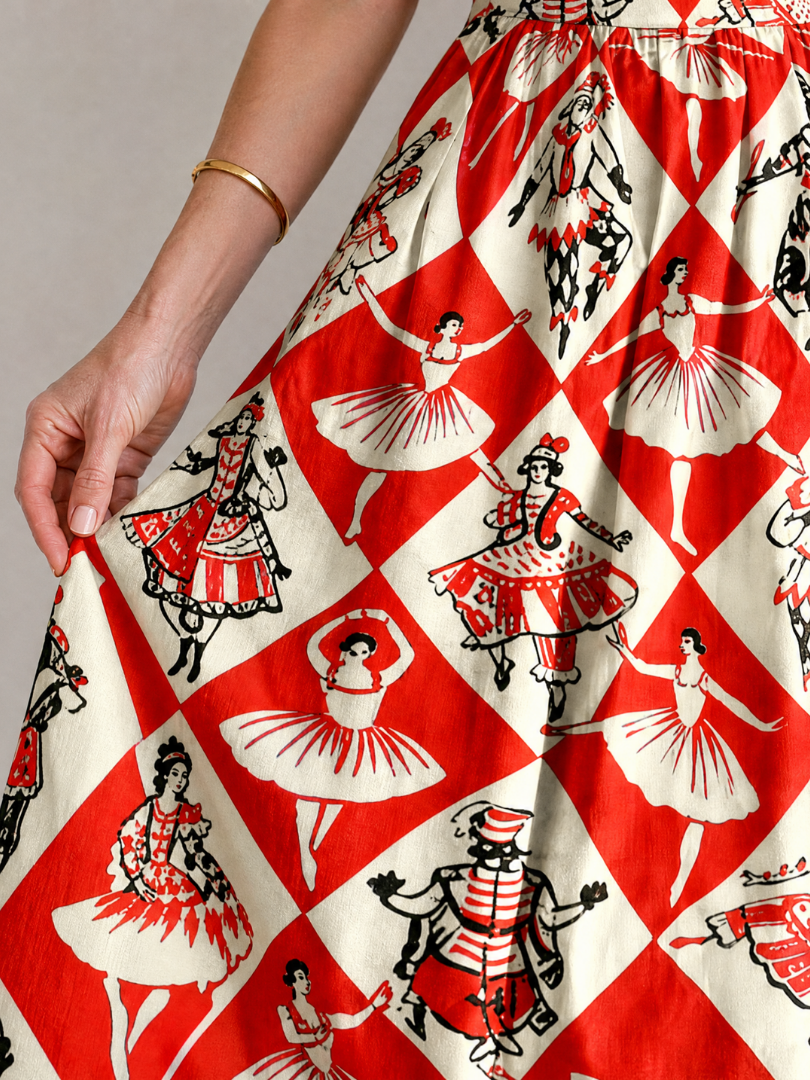 Sarai Vestido midi con estampado de rombos y figuras