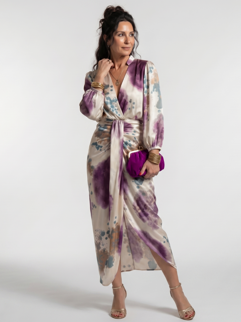 Rosalía Vestido cruzado con estampado acuarela