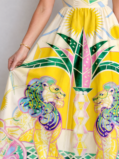 Noemí Vestido midi con estampado geométrico de león