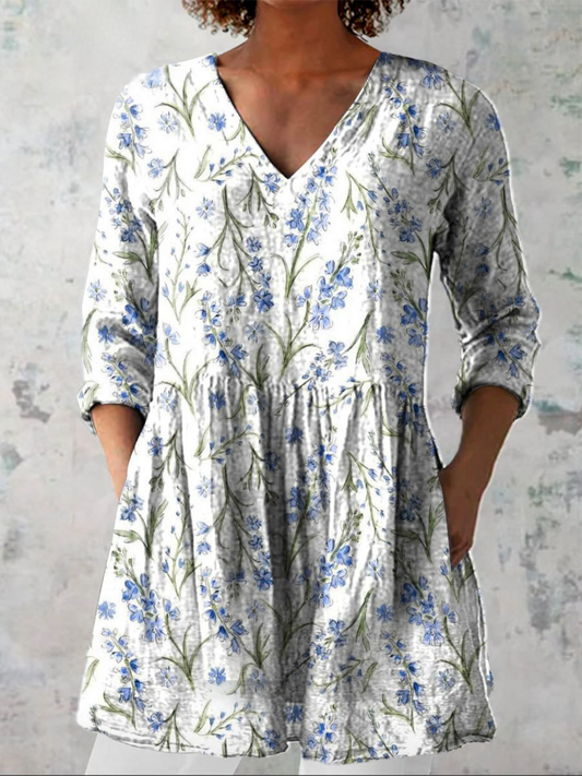 Lucía | Blusa Túnica con Escote en V y Estampado Floral Delicado