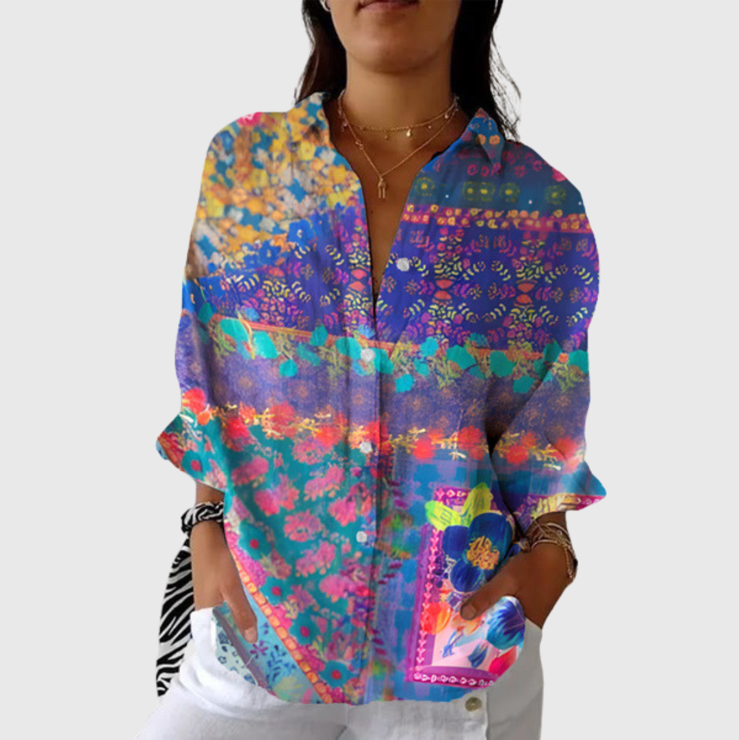 Blusa de Botones con Estampado Étnico Multicolor