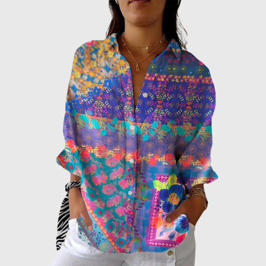 Blusa de Botones con Estampado Étnico Multicolor