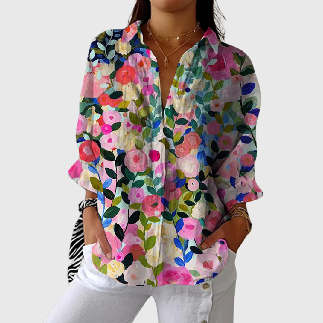 Blusa de Botones con Estampado Floral Vivo