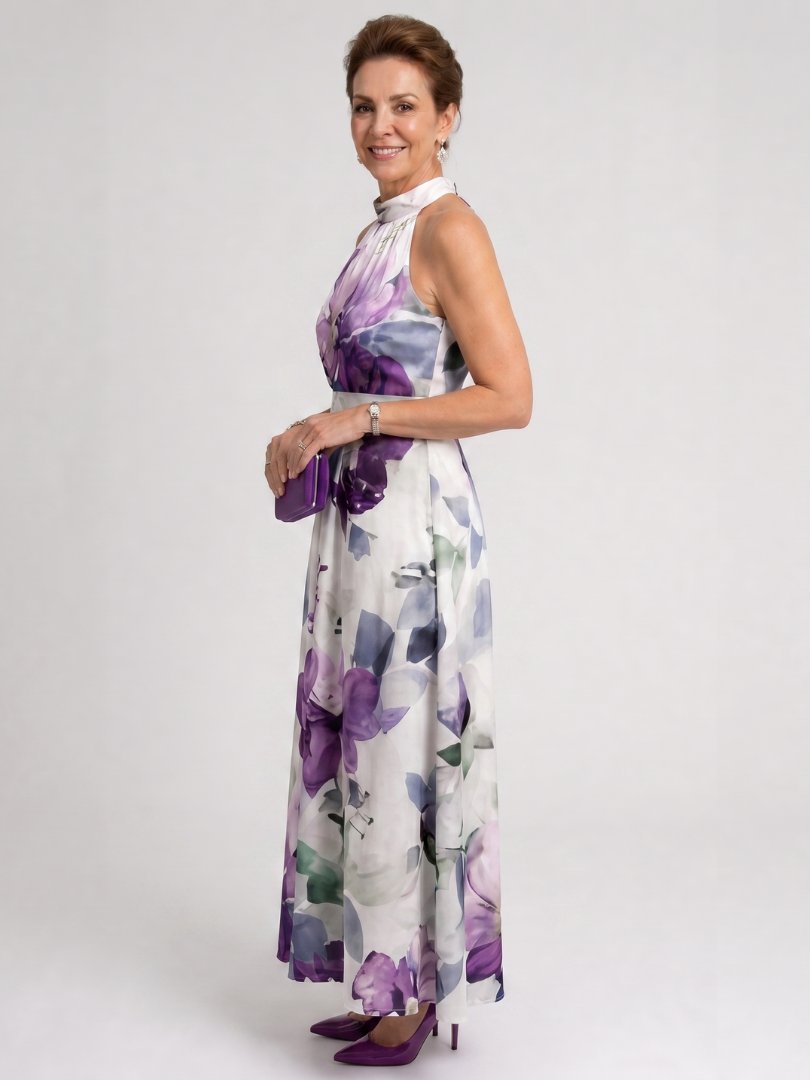 Luisa Vestido midi con estampado floral en violeta