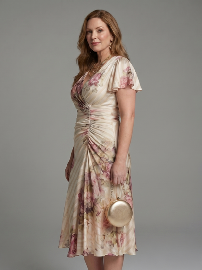 Luz María Vestido midi con estampado floral en satín