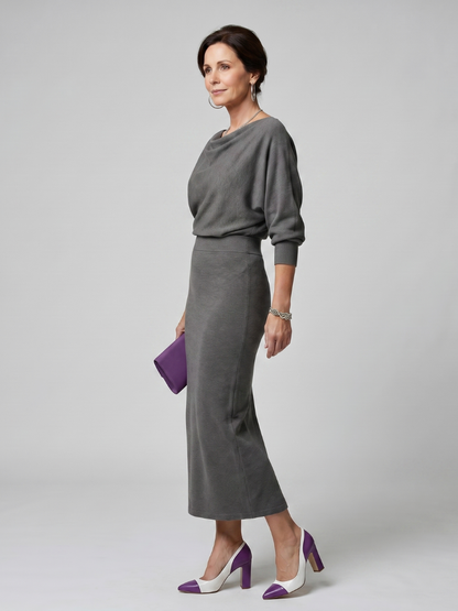 Norma Vestido tejido en gris con escote cascada