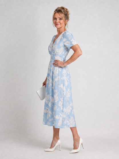 Leticia Vestido midi con estampado floral en azul claro