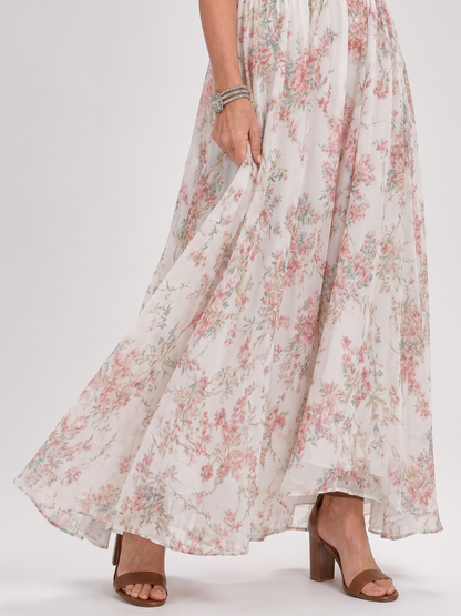 Dulce María Vestido midi con flores pequeñas sobre crema