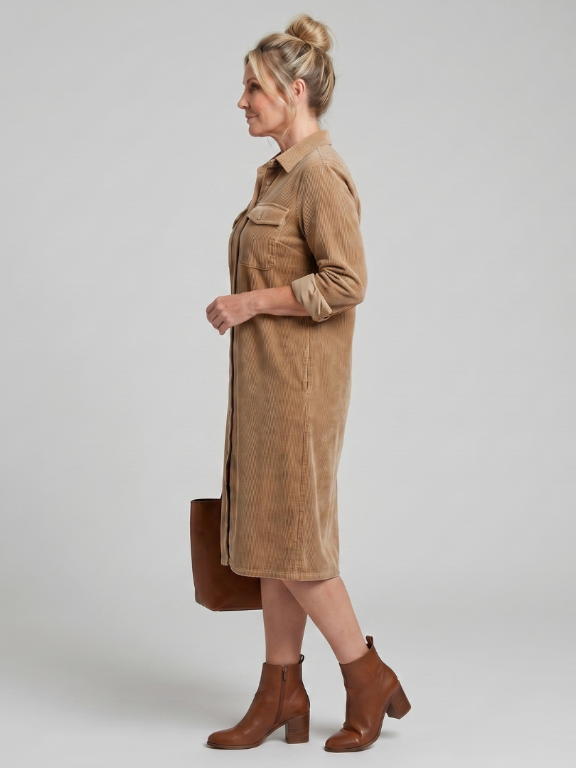 Rocío Vestido camisero en camel tipo pana