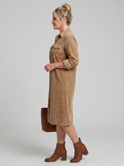 Rocío Vestido camisero en camel tipo pana