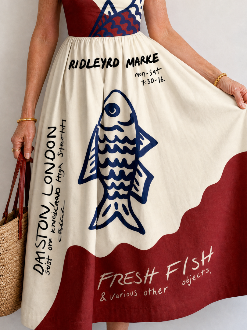 Georgina Vestido midi con estampado gráfico de peces