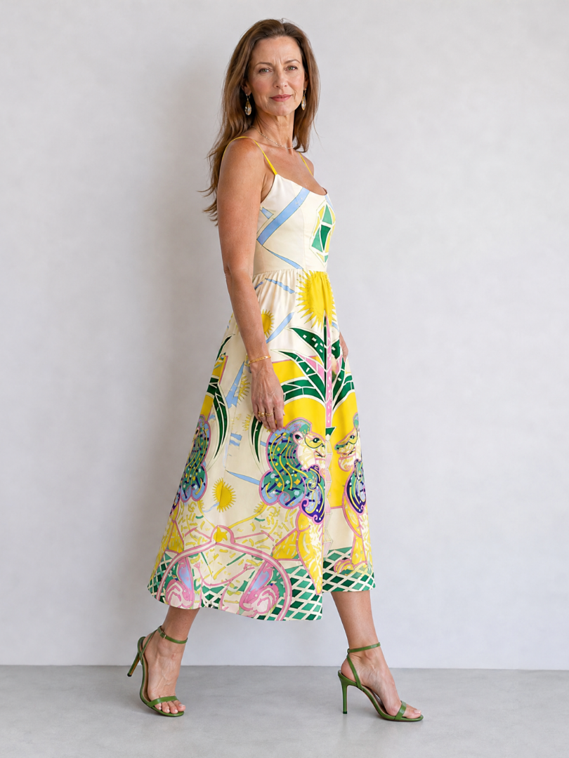 Noemí Vestido midi con estampado geométrico de león