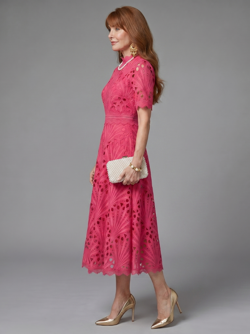 Perla Vestido de encaje en rosa mexicano