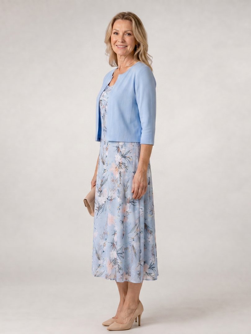 Liliana Vestido midi con estampado floral y bolero a juego