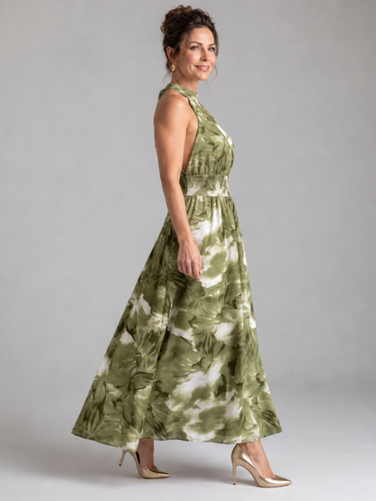 Ana Bárbara Vestido midi con estampado acuarela en olivo