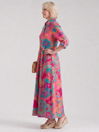 Marcela Vestido camisero con estampado de ornamentos