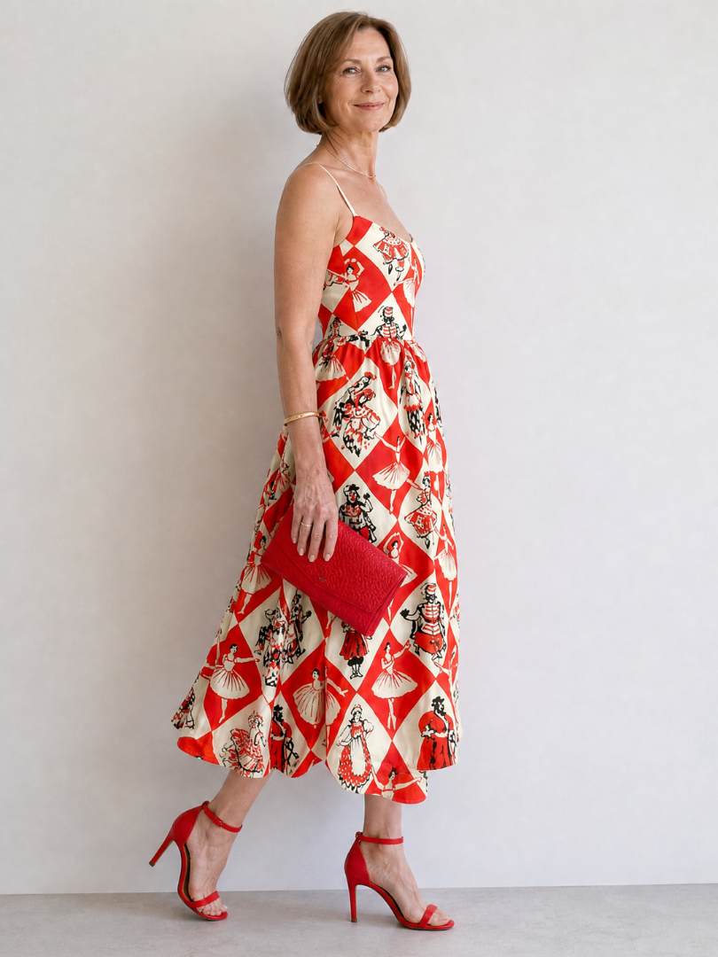 Sarai Vestido midi con estampado de rombos y figuras