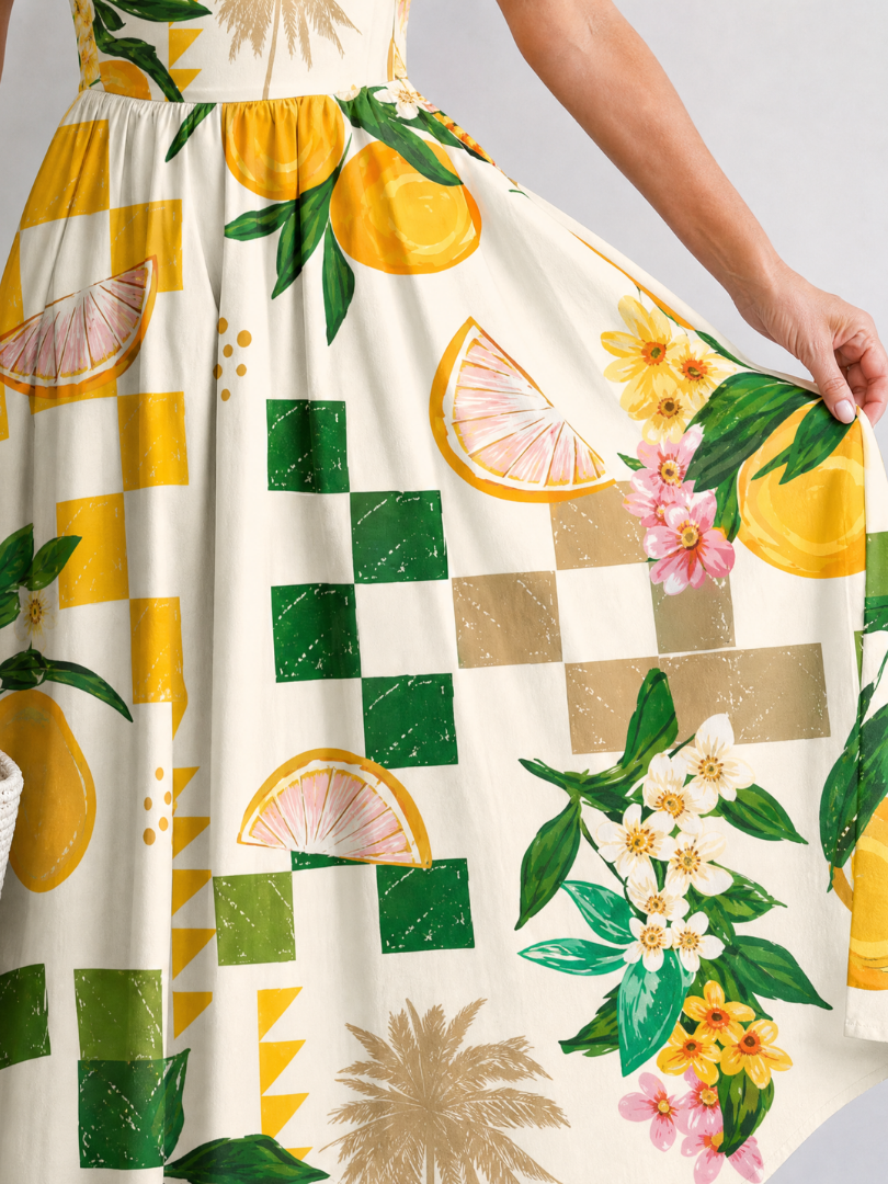 Viridiana Vestido midi con estampado de cítricos