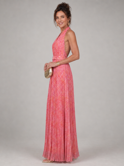 Mayte Vestido largo en coral con plisado