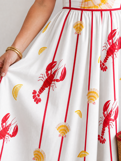 Jazmín Vestido midi con estampado de langostas y conchas