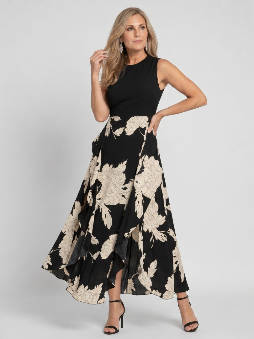 Martina Vestido midi con estampado floral en negro