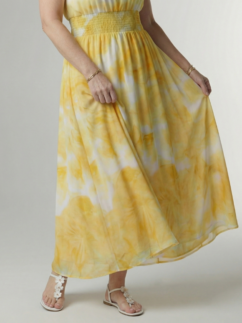 Estefanía Vestido largo con estampado batik en amarillo