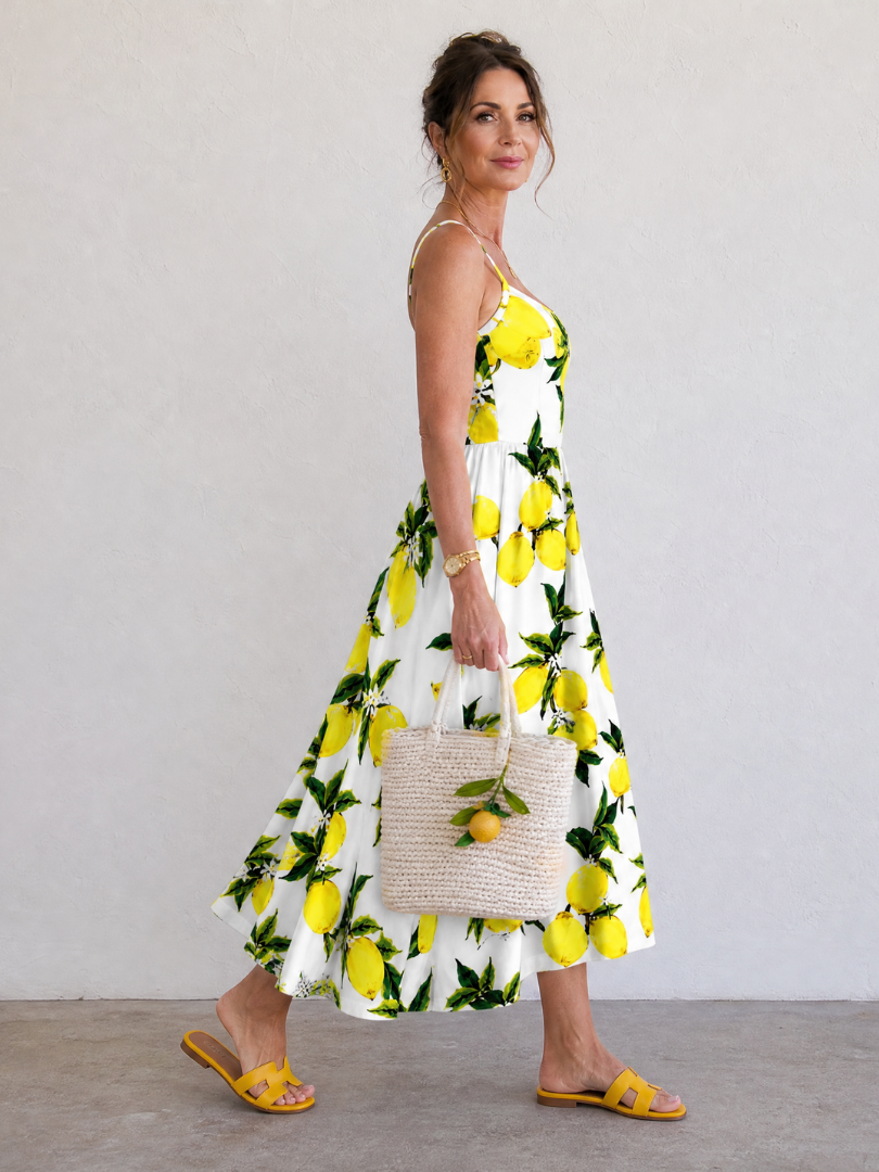 Cristina Vestido midi con estampado de limones