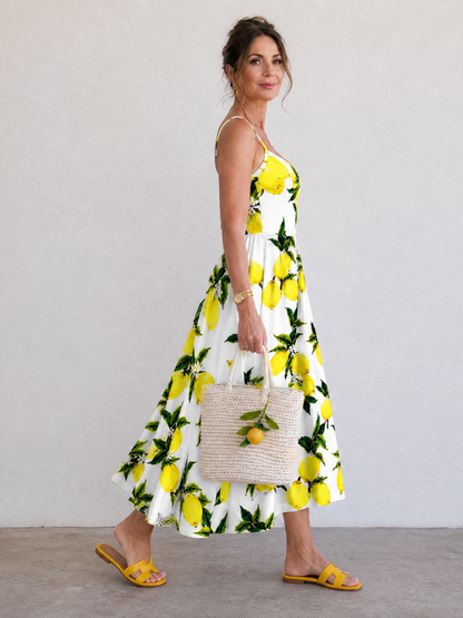 Cristina Vestido midi con estampado de limones