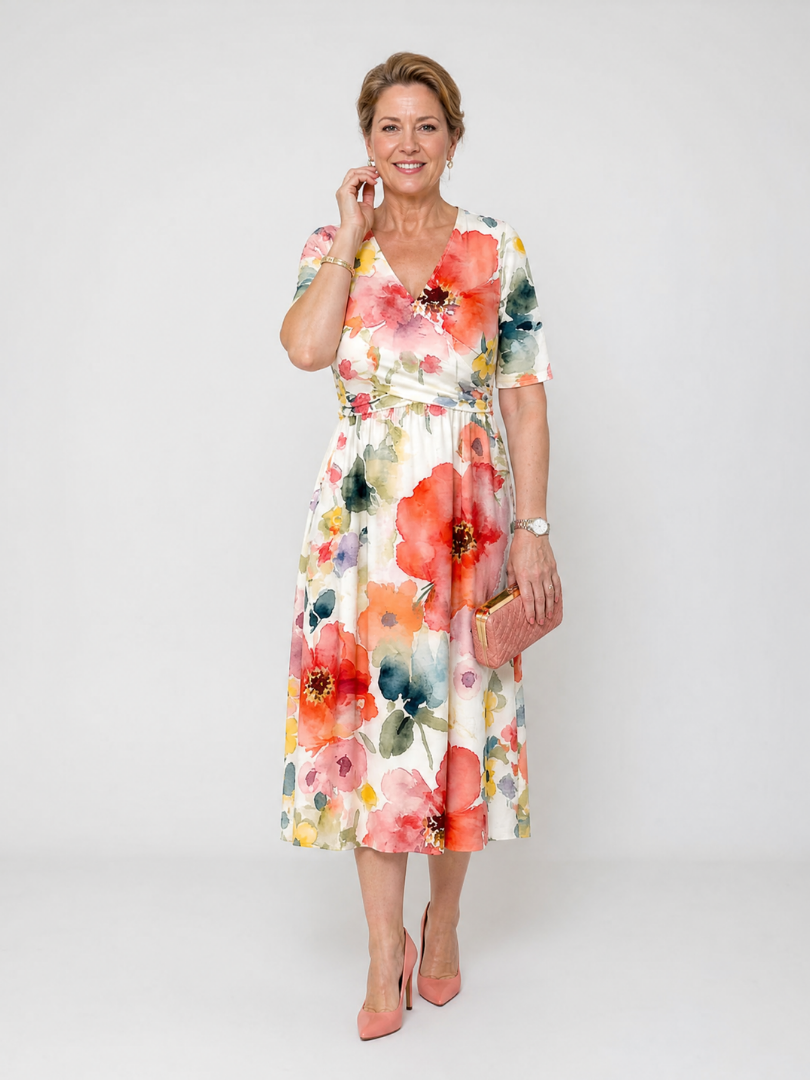 Lucero Vestido midi con flores en acuarela