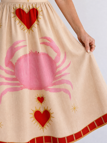 Fátima Vestido midi con estampado de corazones en rosa
