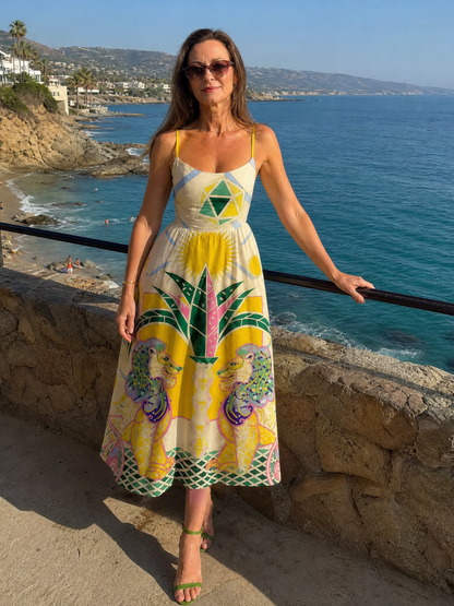 Noemí Vestido midi con estampado geométrico de león