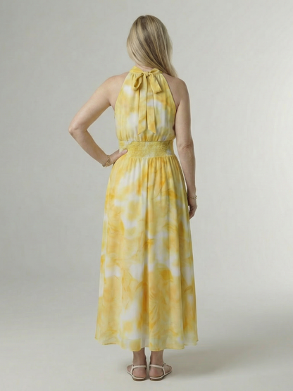 Estefanía Vestido largo con estampado batik en amarillo