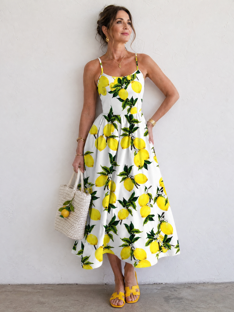 Cristina Vestido midi con estampado de limones