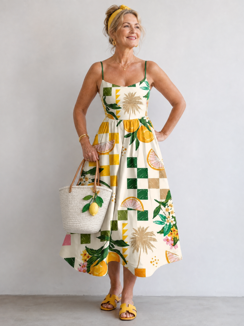 Viridiana Vestido midi con estampado de cítricos