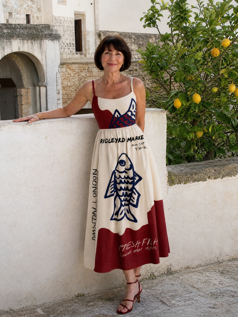Georgina Vestido midi con estampado gráfico de peces