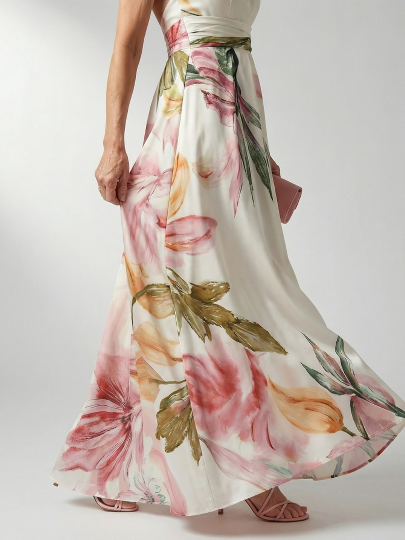 Selene Vestido largo con estampado floral y cinto