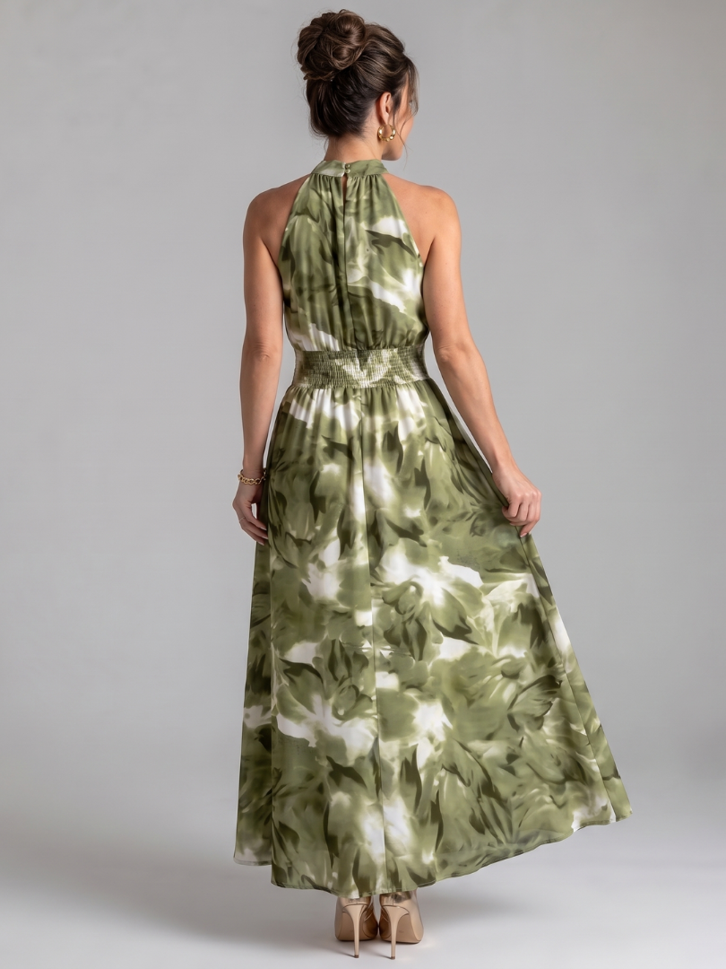 Ana Bárbara Vestido midi con estampado acuarela en olivo
