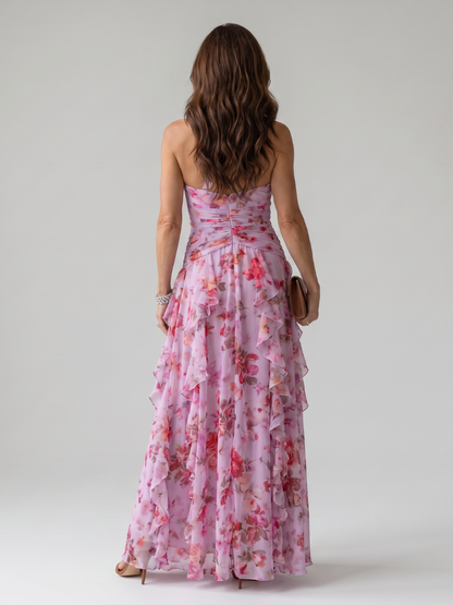Susana Vestido largo con estampado floral en lila