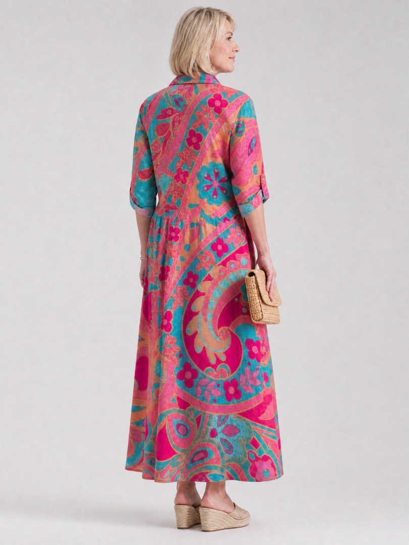 Marcela Vestido camisero con estampado de ornamentos