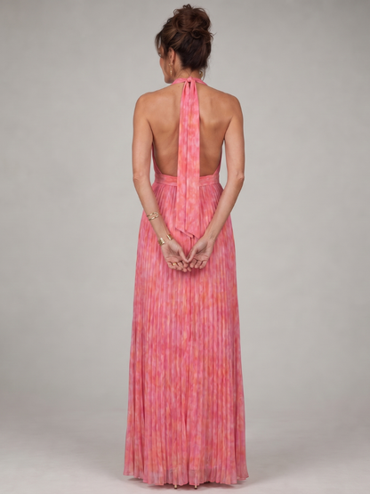 Mayte Vestido largo en coral con plisado