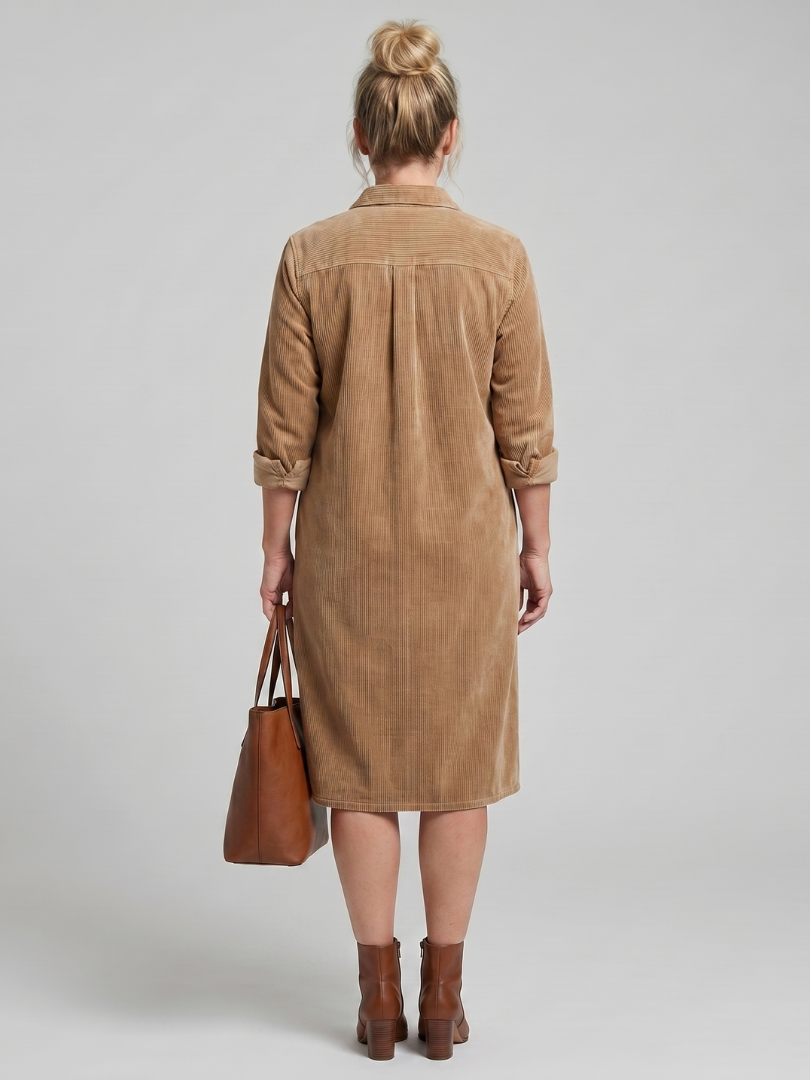 Rocío Vestido camisero en camel tipo pana