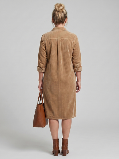 Rocío Vestido camisero en camel tipo pana